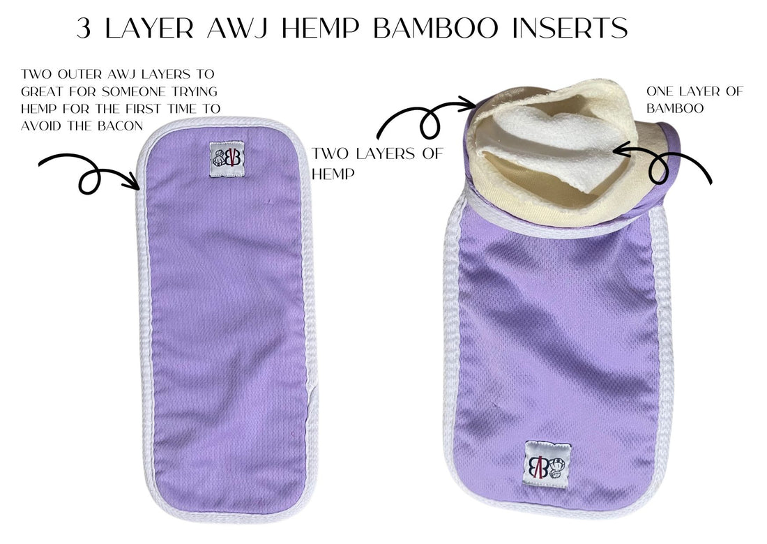 3 layer Hemp/ AWJ Cloth Diaper Inserts